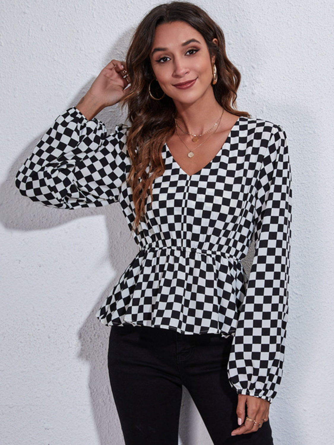 Get trendy with Ruched Printed V-Neck Blouse - Blouse available at Styles Code. Grab yours today!