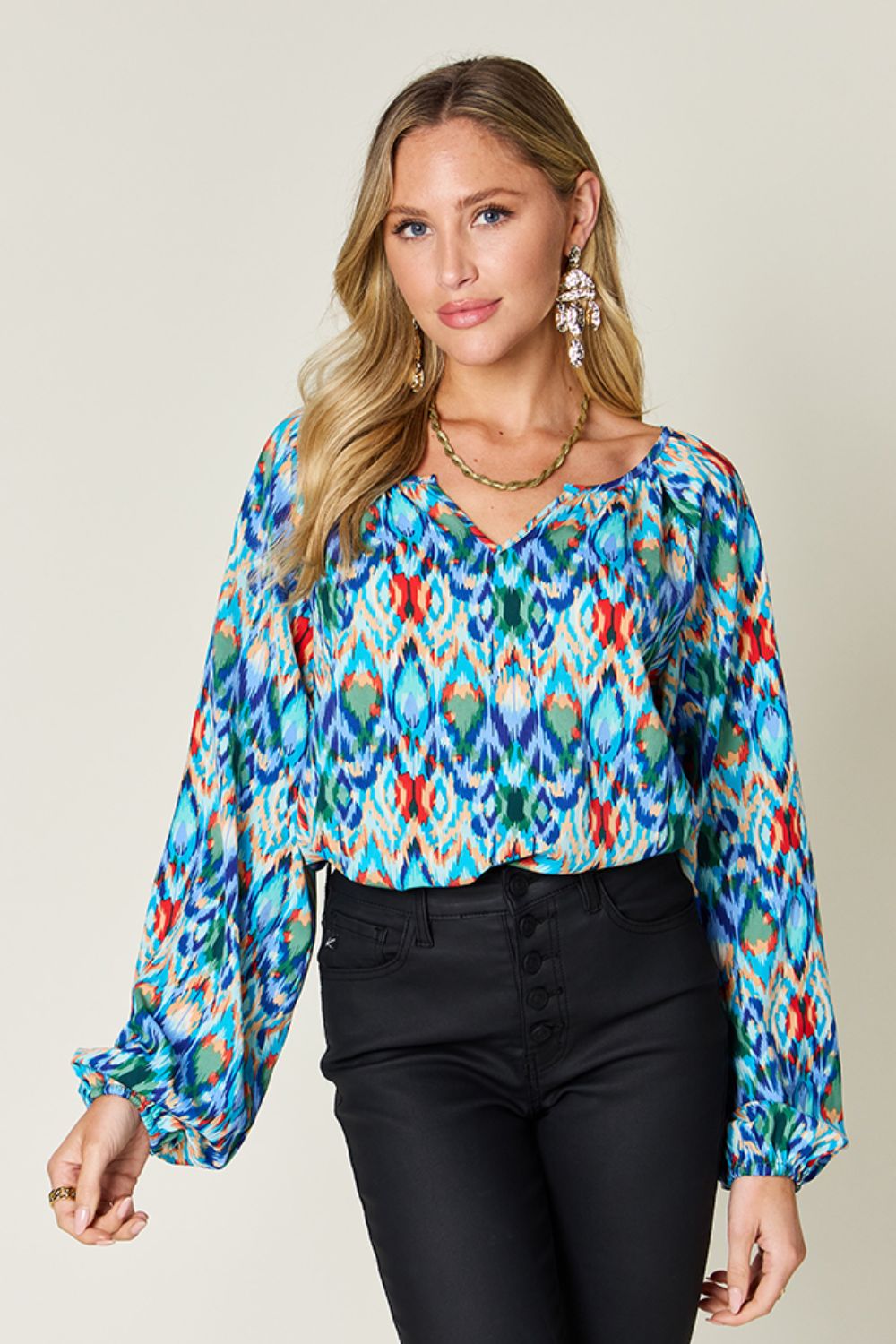Get trendy with Full Size Balloon Sleeve Blouse - Blouse available at Styles Code. Grab yours today!