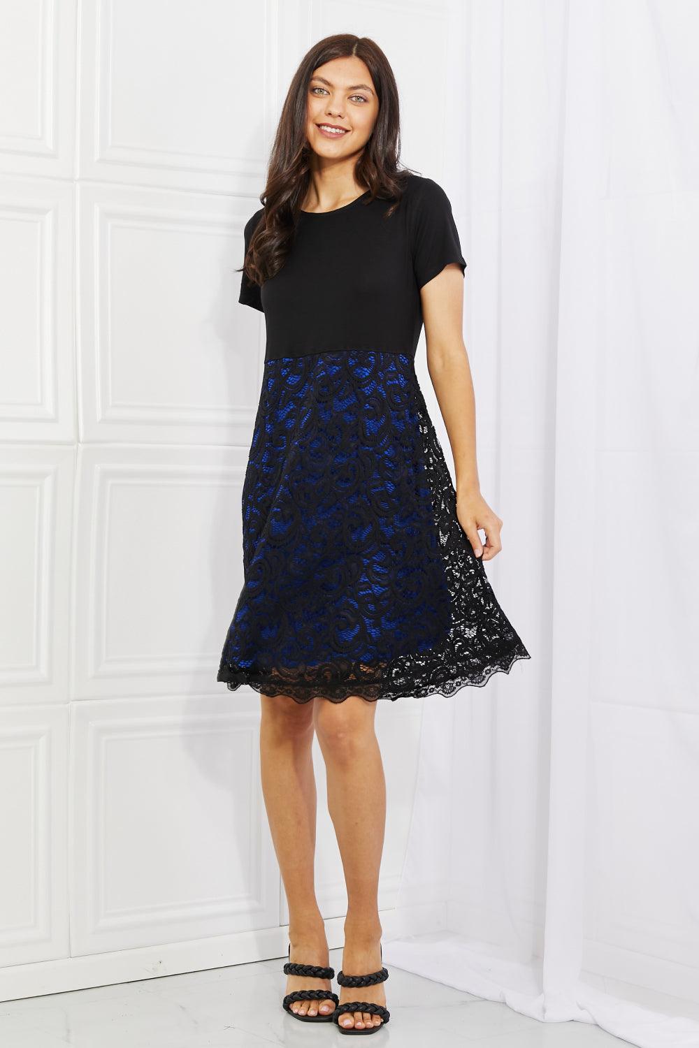 Get trendy with Full Size Contrasting Lace Midi Dress - Dress available at Styles Code. Grab yours today!