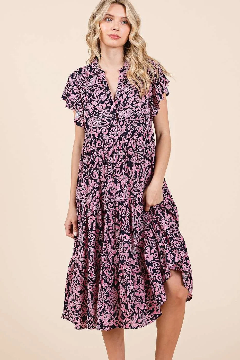 Get trendy with Ruffle Tier Midi Dress - Dress available at Styles Code. Grab yours today!
