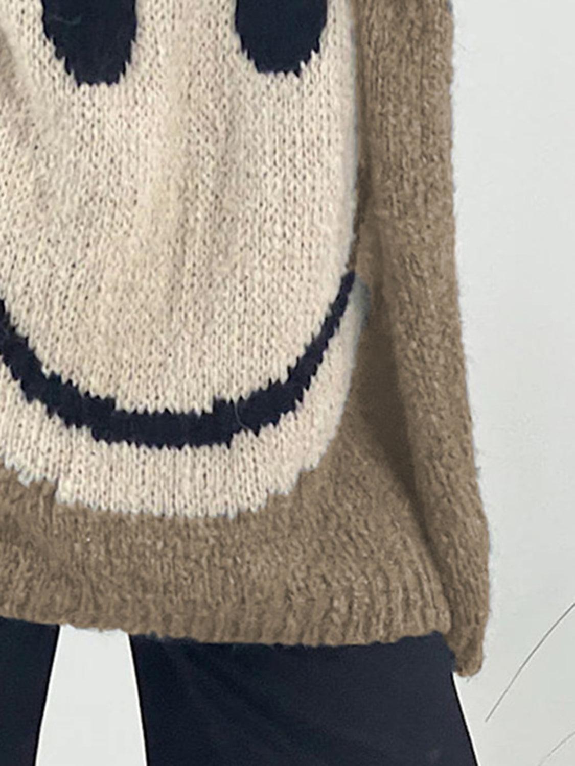 Get trendy with Smiling Face V-Neck Long Sleeve Sweater - available at Styles Code. Grab yours today!
