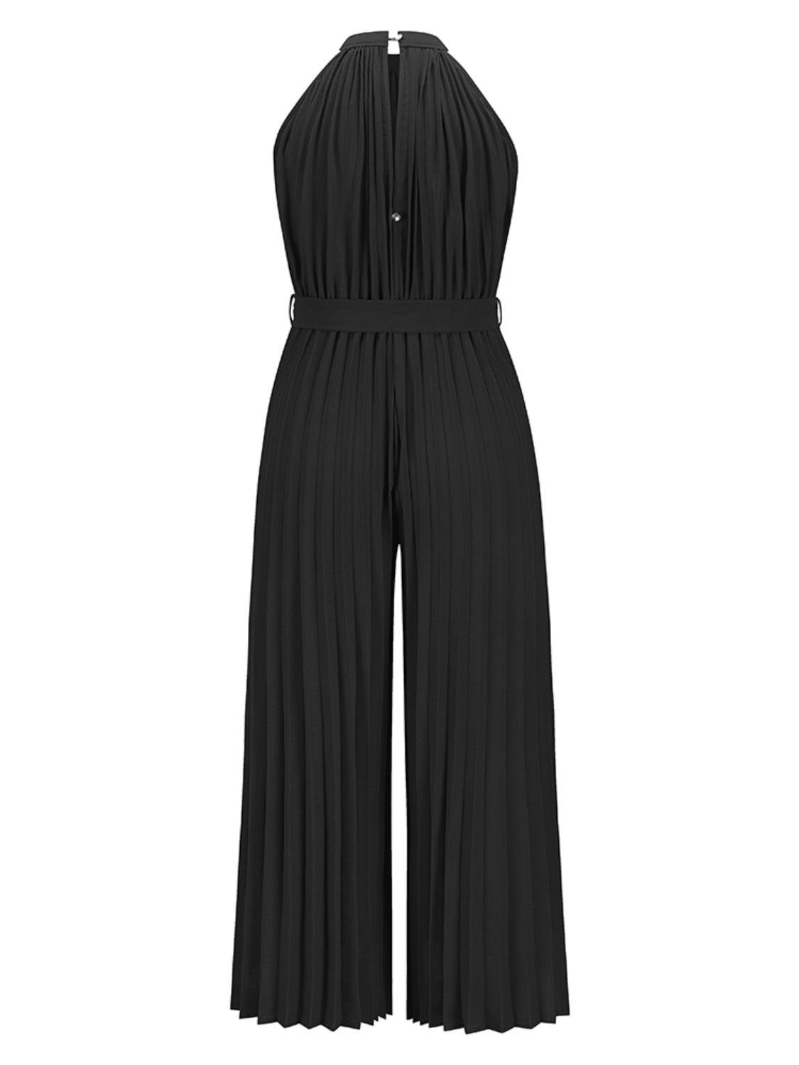 Get trendy with Cutout Tied Pleated Sleeveless Jumpsuit - Jumpsuit available at Styles Code. Grab yours today!