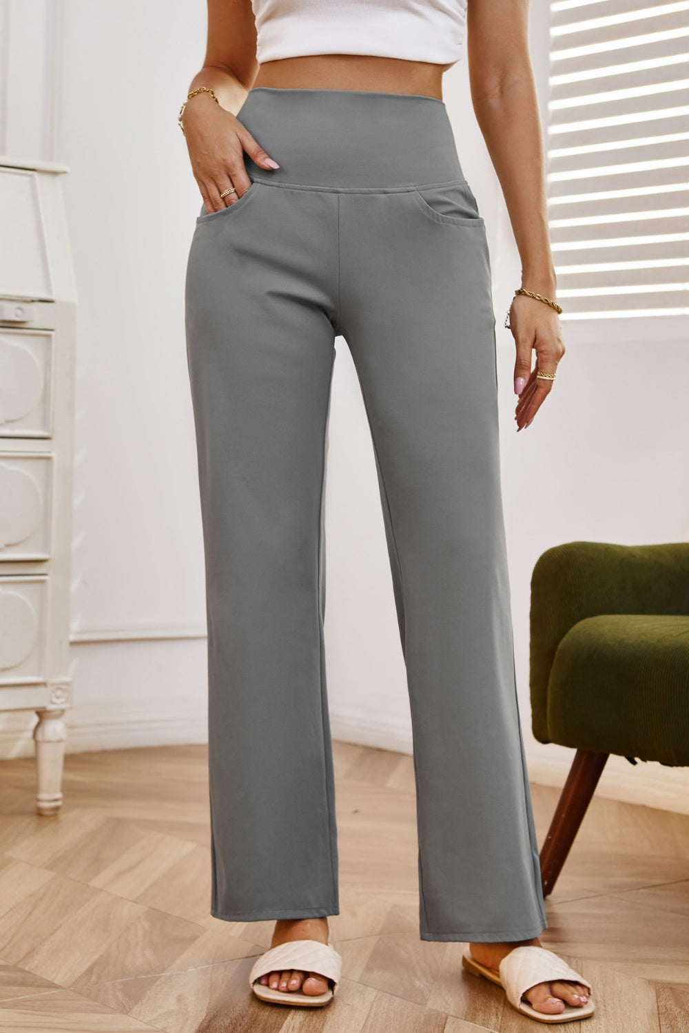 Get trendy with High Waist Wide Leg Pants with Pockets - Pants available at Styles Code. Grab yours today!