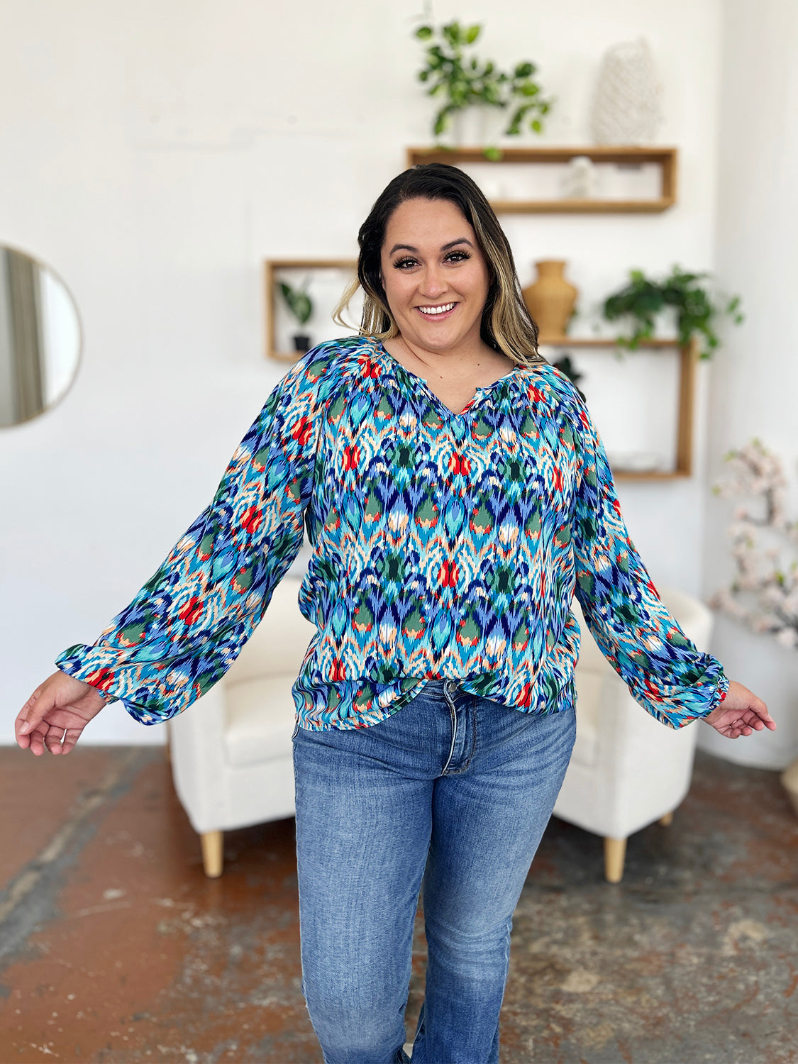 Get trendy with Full Size Balloon Sleeve Blouse - Blouse available at Styles Code. Grab yours today!