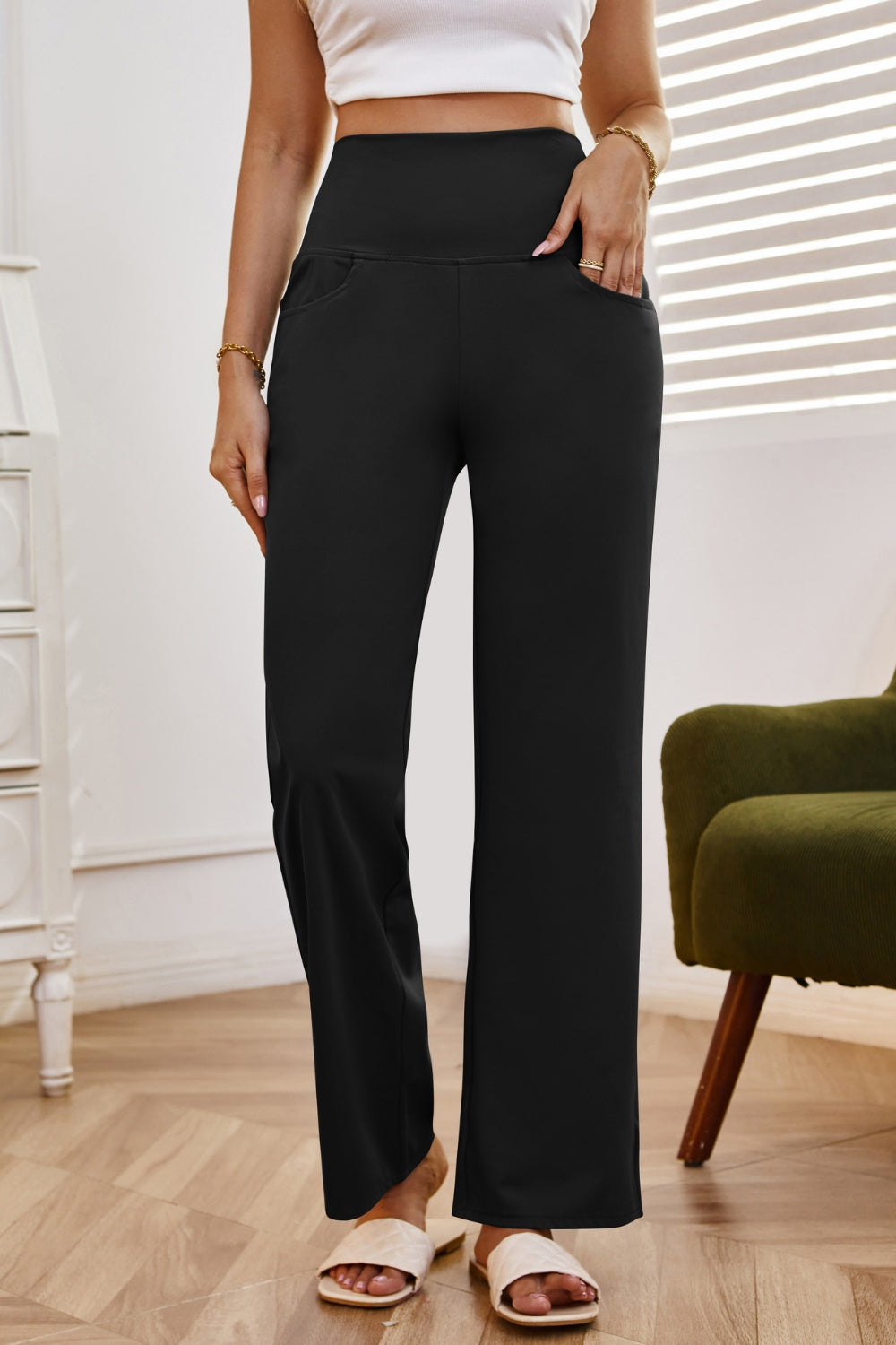 Get trendy with High Waist Wide Leg Pants with Pockets - Pants available at Styles Code. Grab yours today!