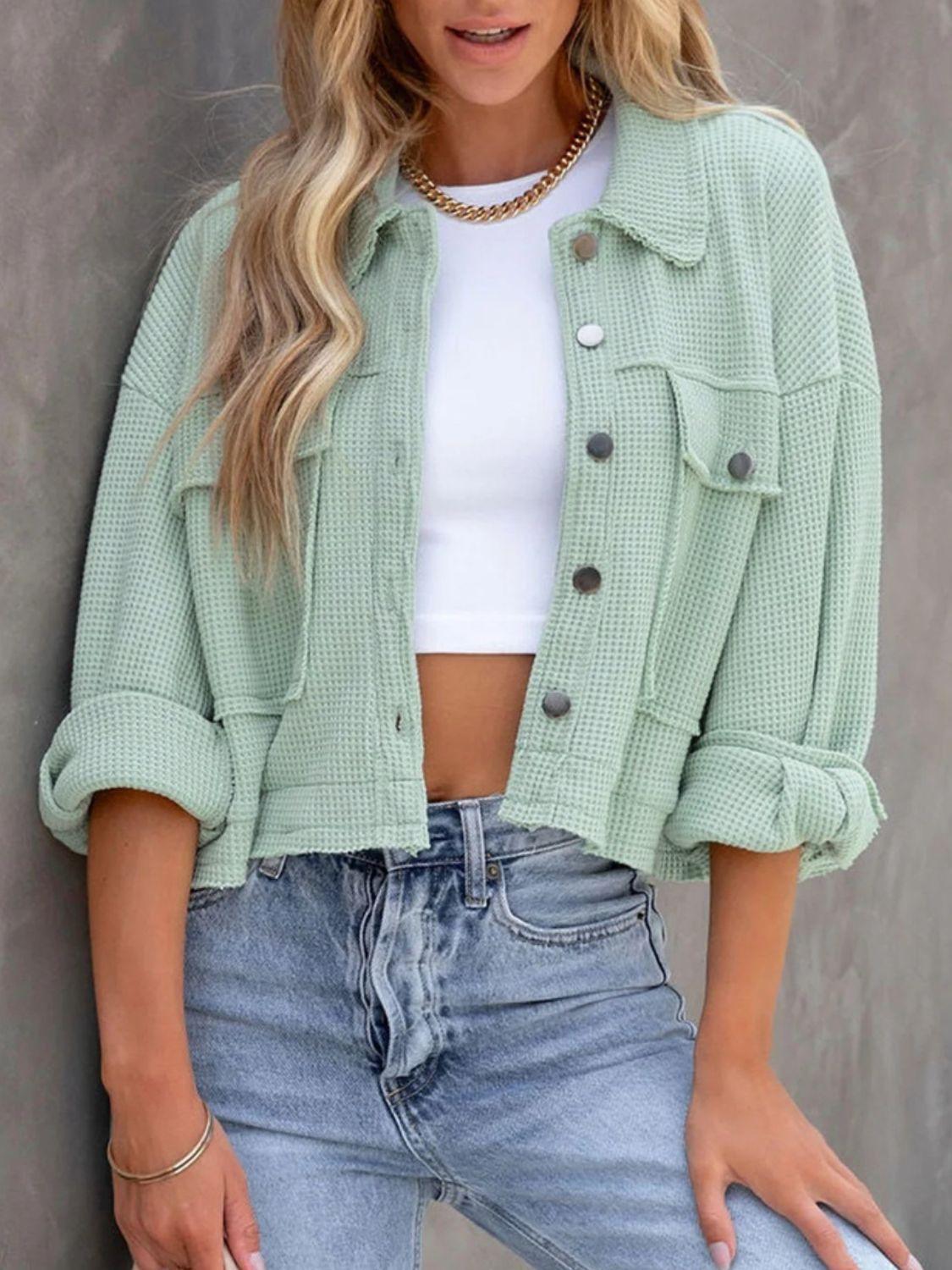 Get trendy with Button Up Long Sleeve Jacket - available at Styles Code. Grab yours today!