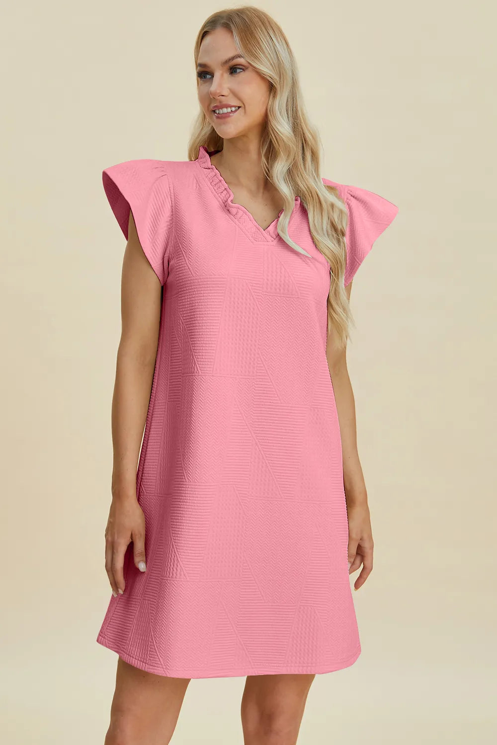 Get trendy with Full Size Ruffled V-Neck Dress - Dress available at Styles Code. Grab yours today!