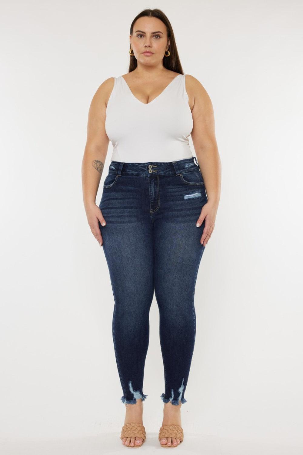 Get trendy with Full Size Raw Hem High Waist Jeans - available at Styles Code. Grab yours today!