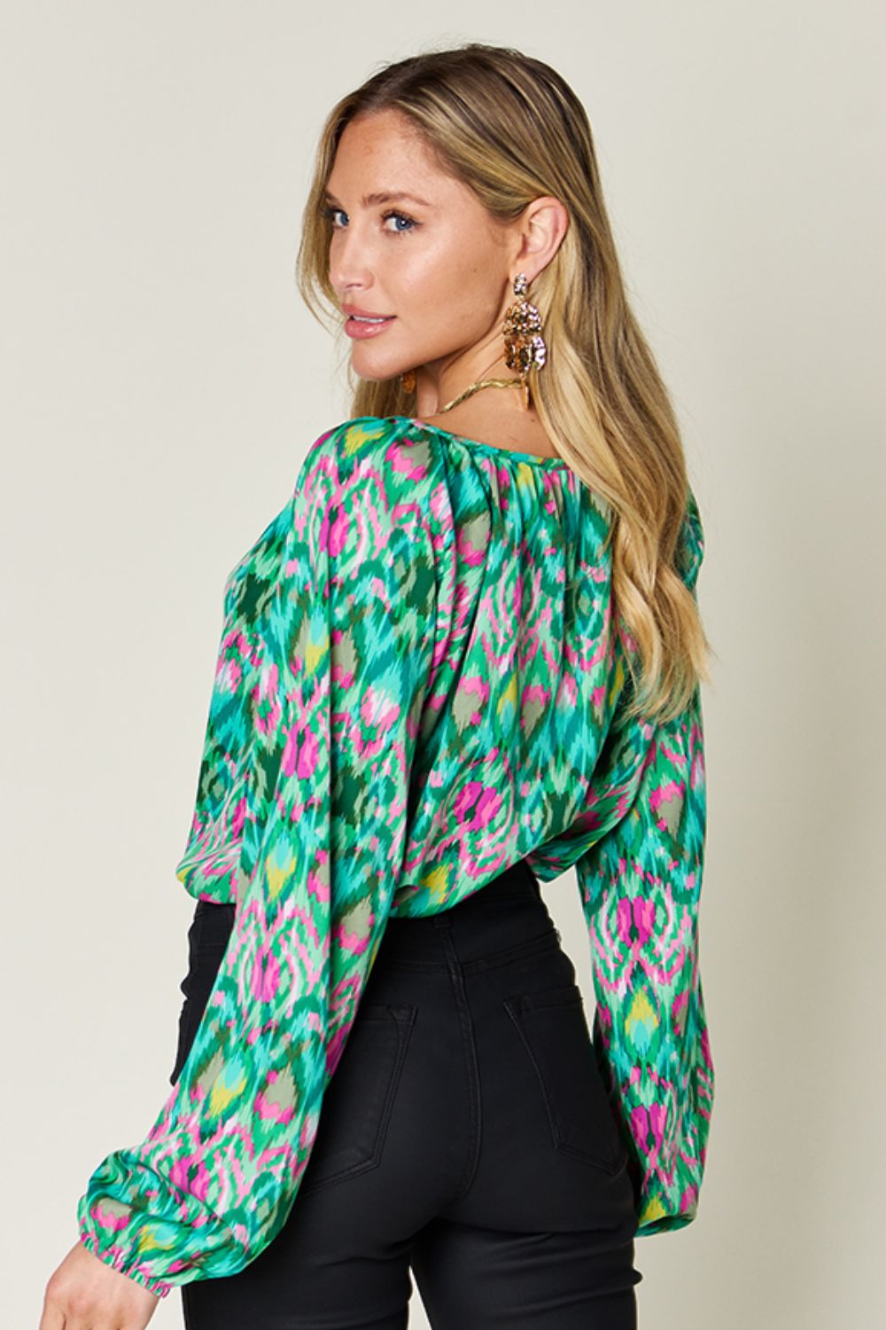 Get trendy with Full Size Balloon Sleeve Blouse - Blouse available at Styles Code. Grab yours today!