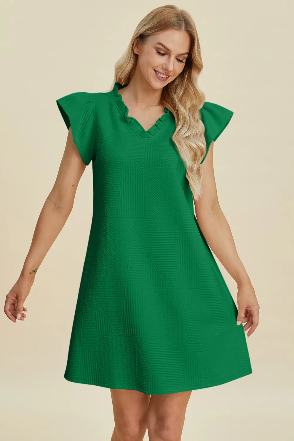 Get trendy with Full Size Ruffled V-Neck Dress - Dress available at Styles Code. Grab yours today!