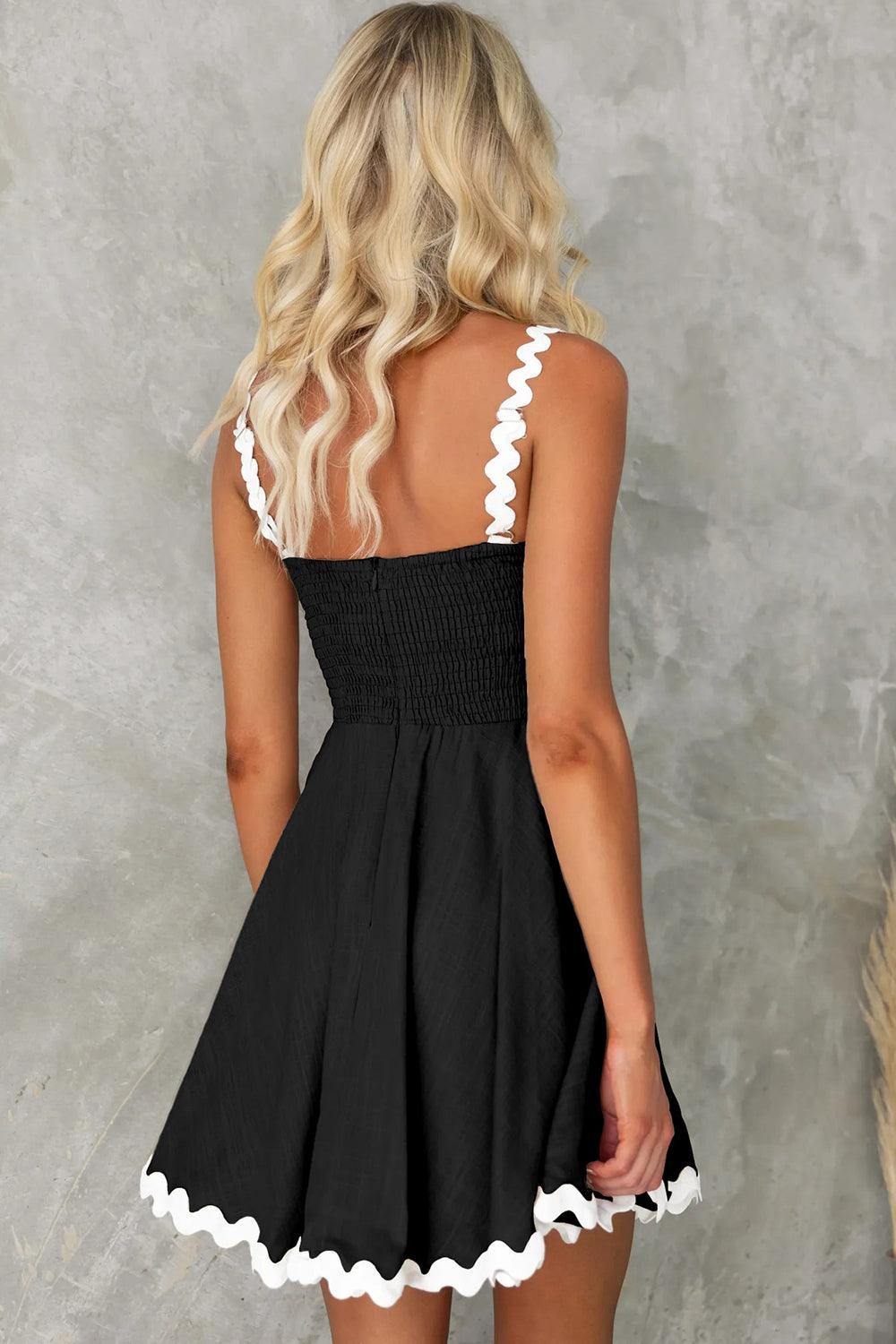 Get trendy with Contrast Trim Square Neck Mini Dress - Dress available at Styles Code. Grab yours today!