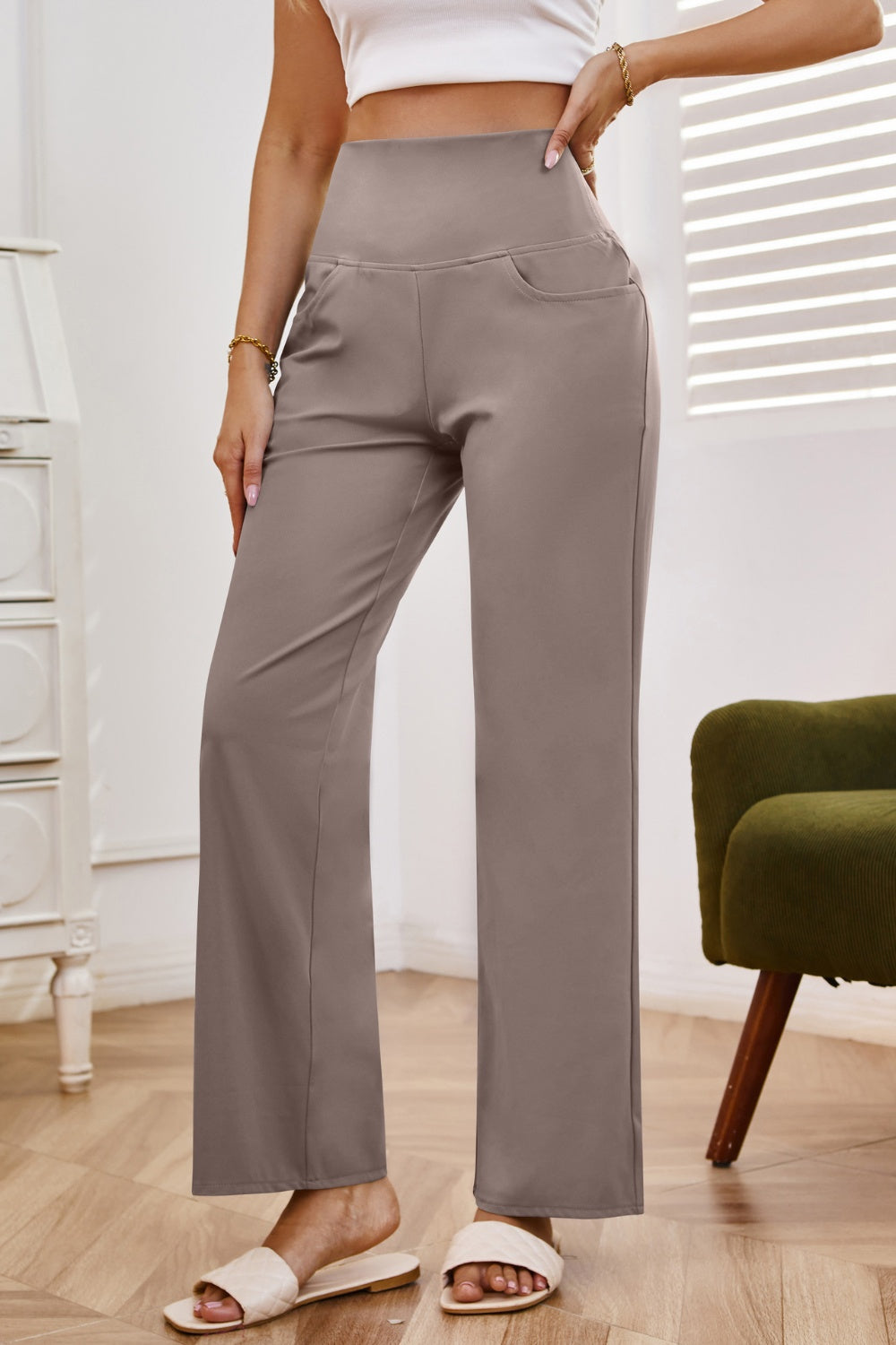 Get trendy with High Waist Wide Leg Pants with Pockets - Pants available at Styles Code. Grab yours today!