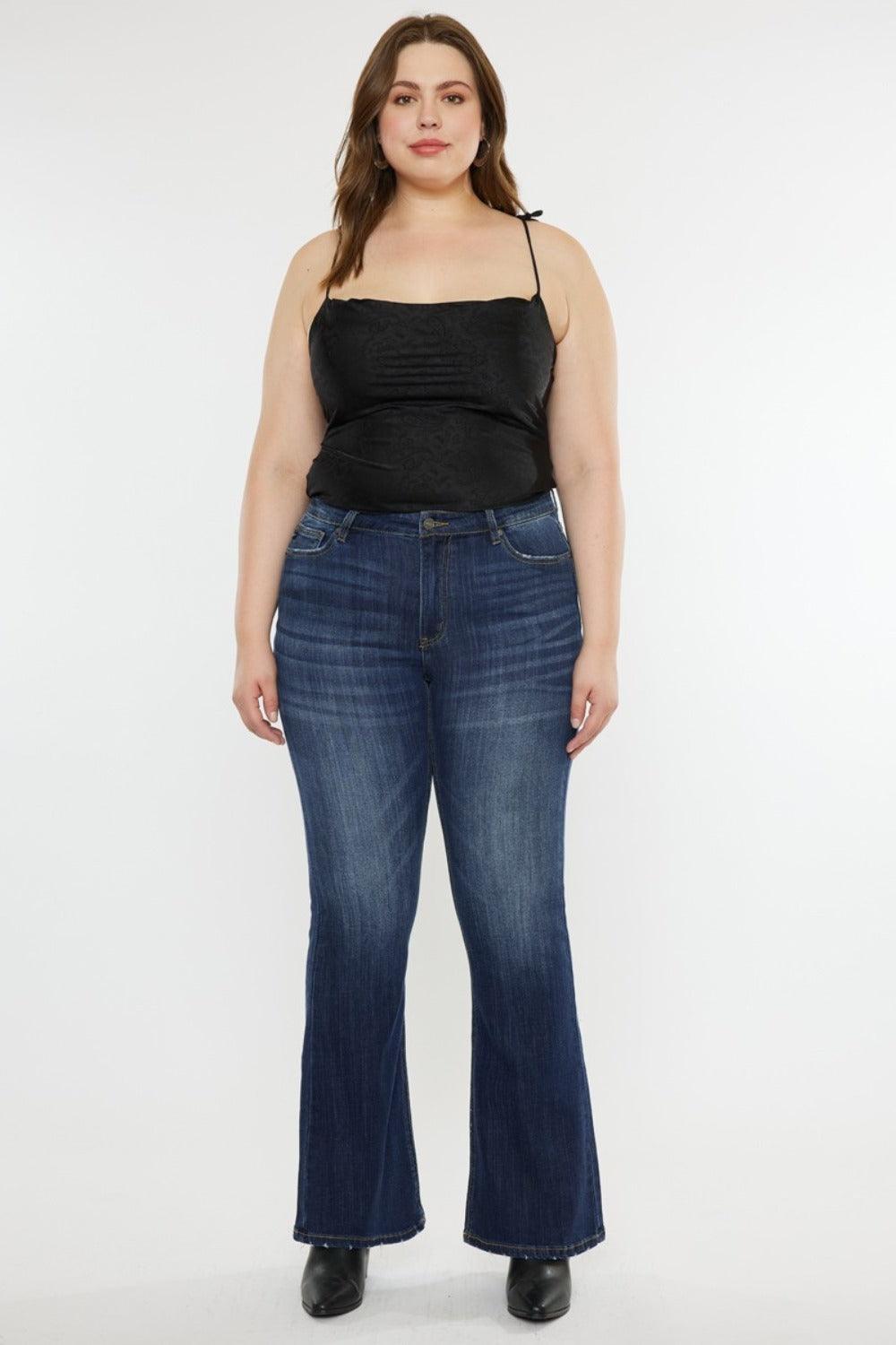 Get trendy with Full Size Mid Rise Slim Flare Jeans - Jeans available at Styles Code. Grab yours today!