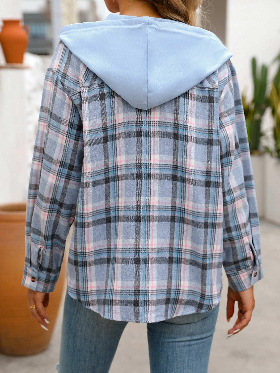 Get trendy with Plaid Long Sleeve Hooded Jacket - Jackets available at Styles Code. Grab yours today!