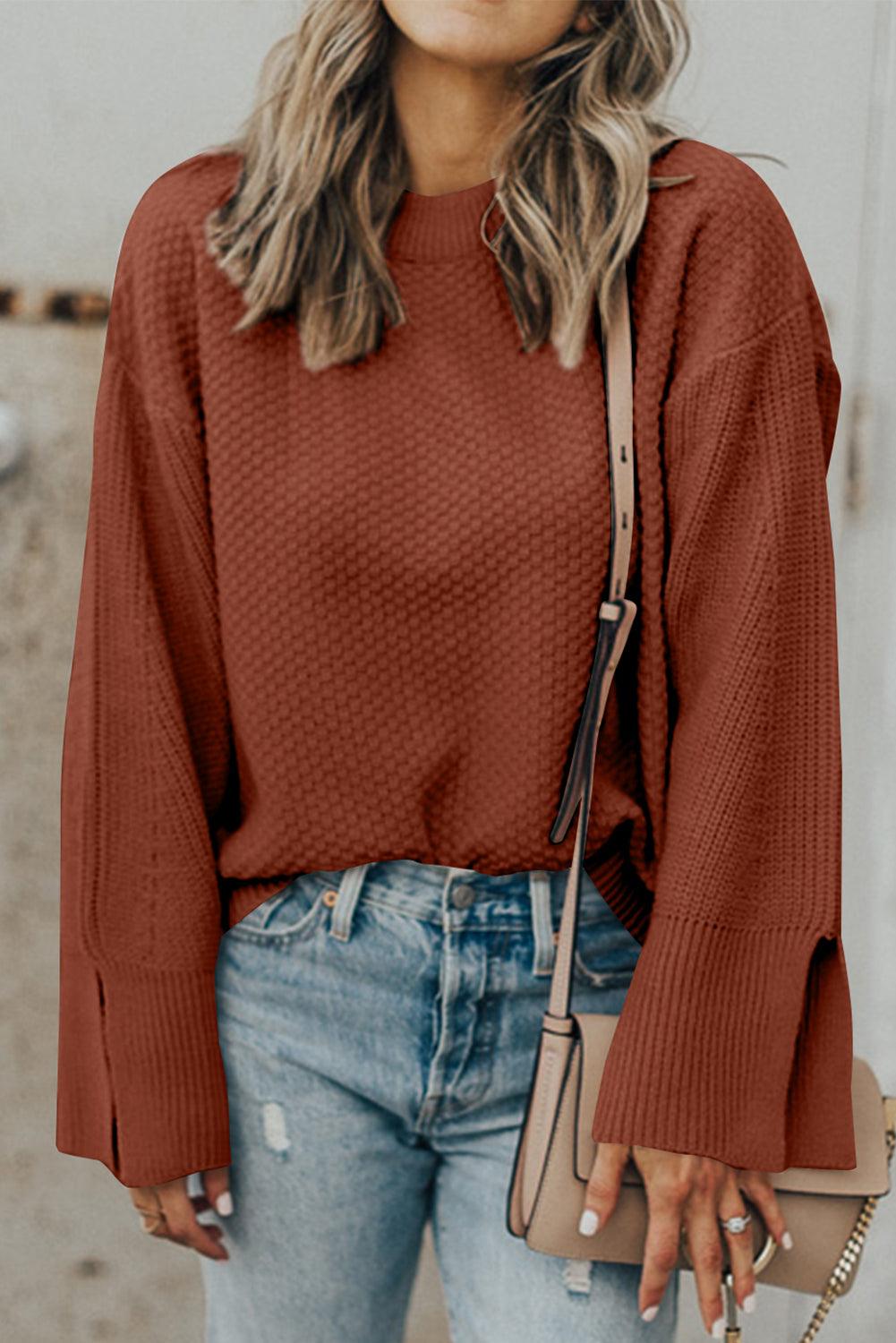 Get trendy with Textured Round Neck Long Sleeve Sweater - available at Styles Code. Grab yours today!