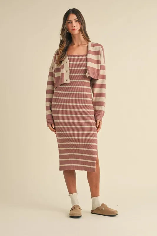 Get trendy with Crop Cardigan and Bodycon Dress Set - Dress available at Styles Code. Grab yours today!