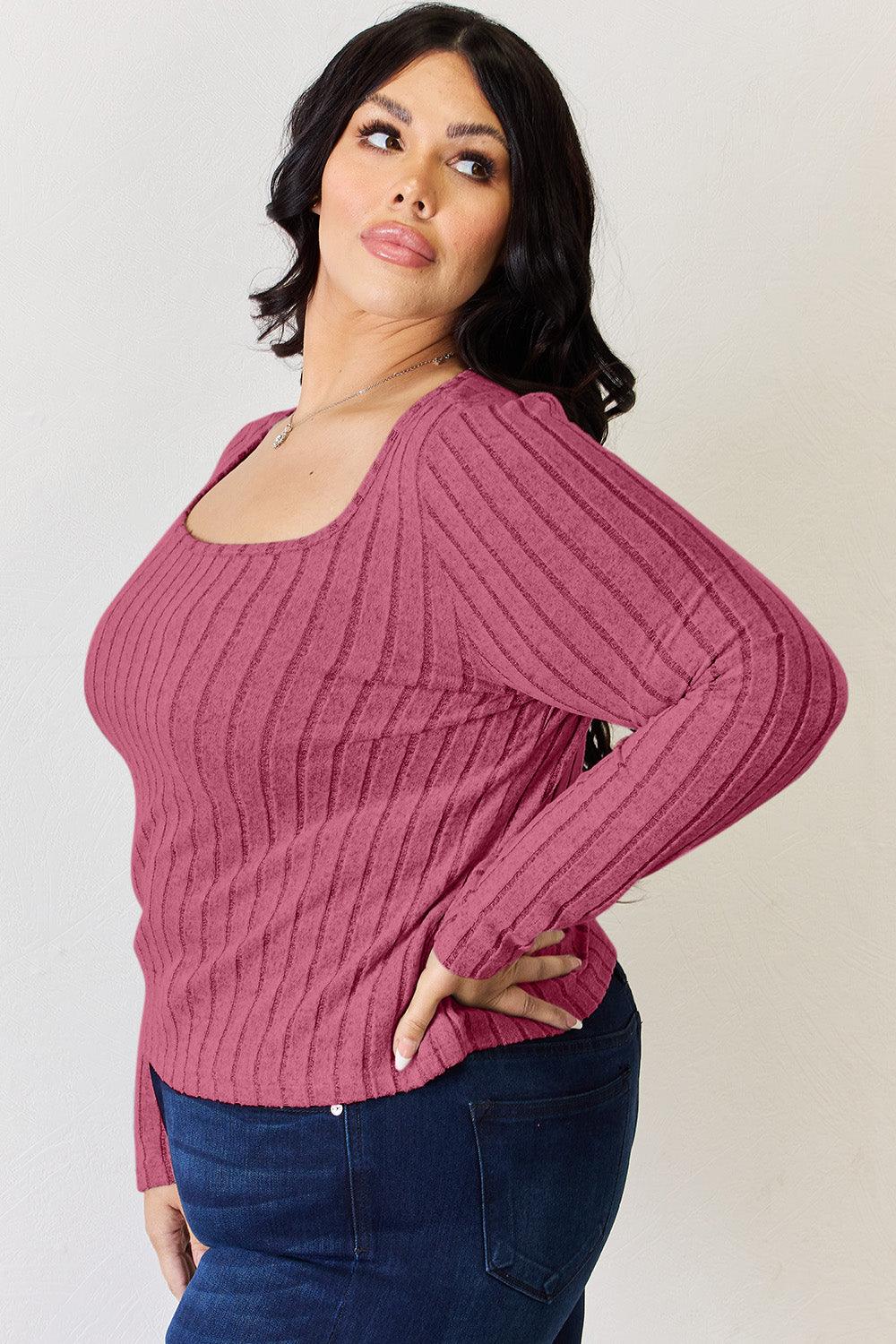 Get trendy with Full Size Ribbed Long Sleeve T-Shirt - T-Shirt available at Styles Code. Grab yours today!