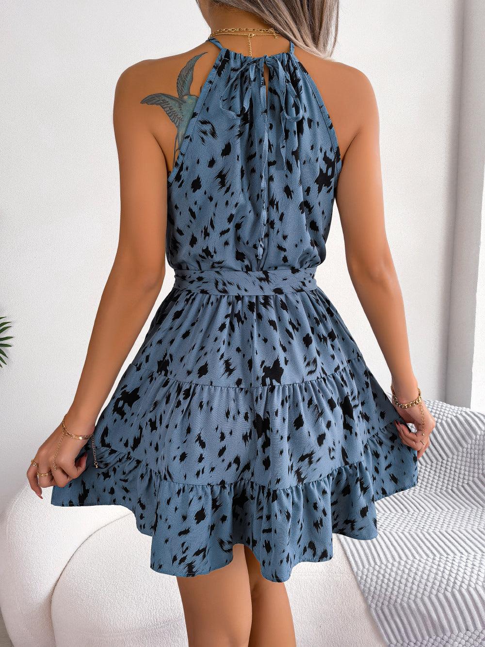 Get trendy with Printed Tie Waist Sleeveless Mini Dress - Dress available at Styles Code. Grab yours today!