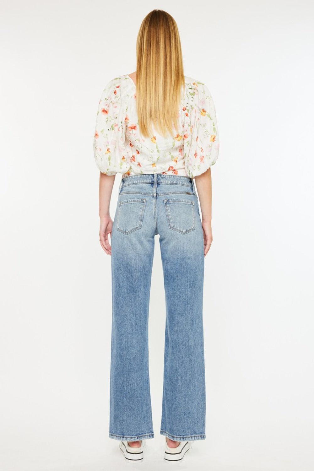 Get trendy with Mid Rise Frayed Hem Straight Jeans - Jeans available at Styles Code. Grab yours today!