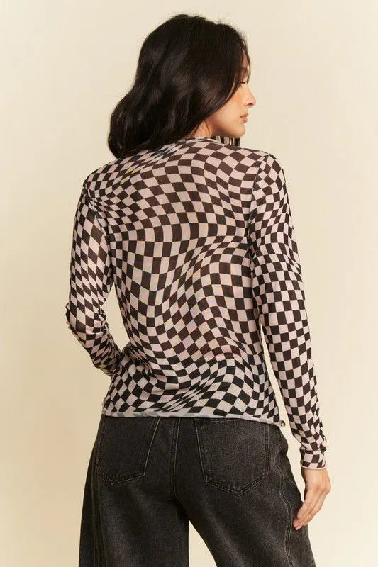 Get trendy with Checker Board Long Sleeve Top - Top available at Styles Code. Grab yours today!