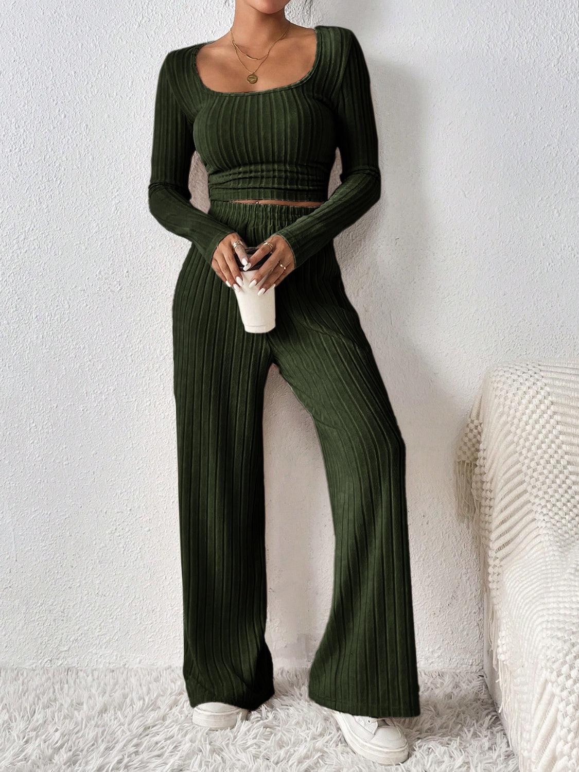Get trendy with Scoop Neck Long Sleeve Top and Pants Set - Two Piece Sets available at Styles Code. Grab yours today!