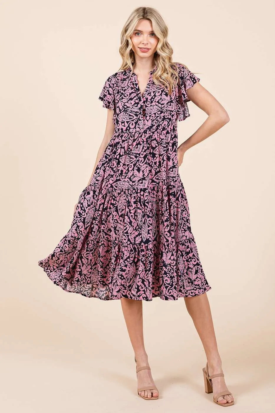 Get trendy with Ruffle Tier Midi Dress - Dress available at Styles Code. Grab yours today!