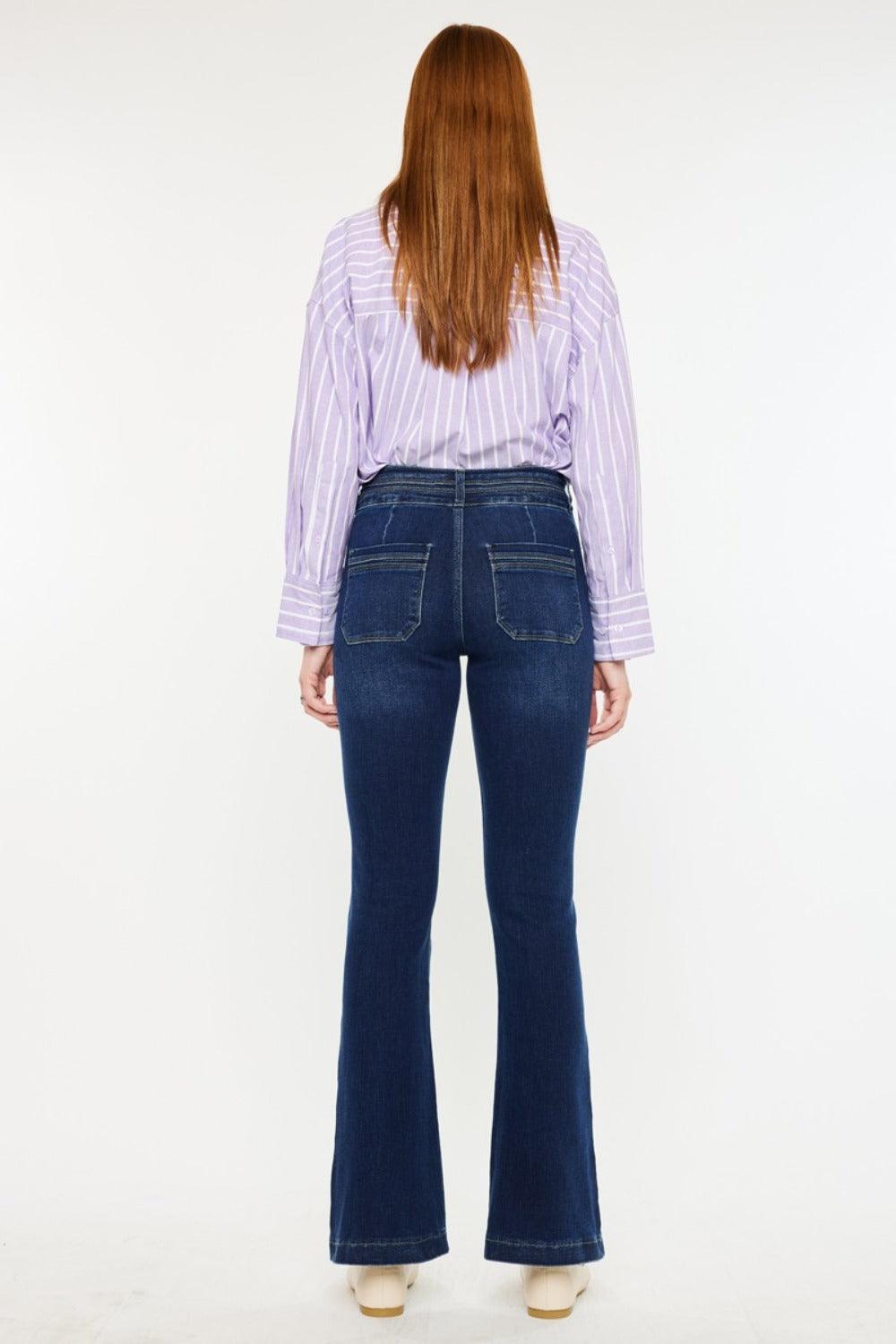 Get trendy with High Rise Double Waistband Flare Jeans - Jeans available at Styles Code. Grab yours today!