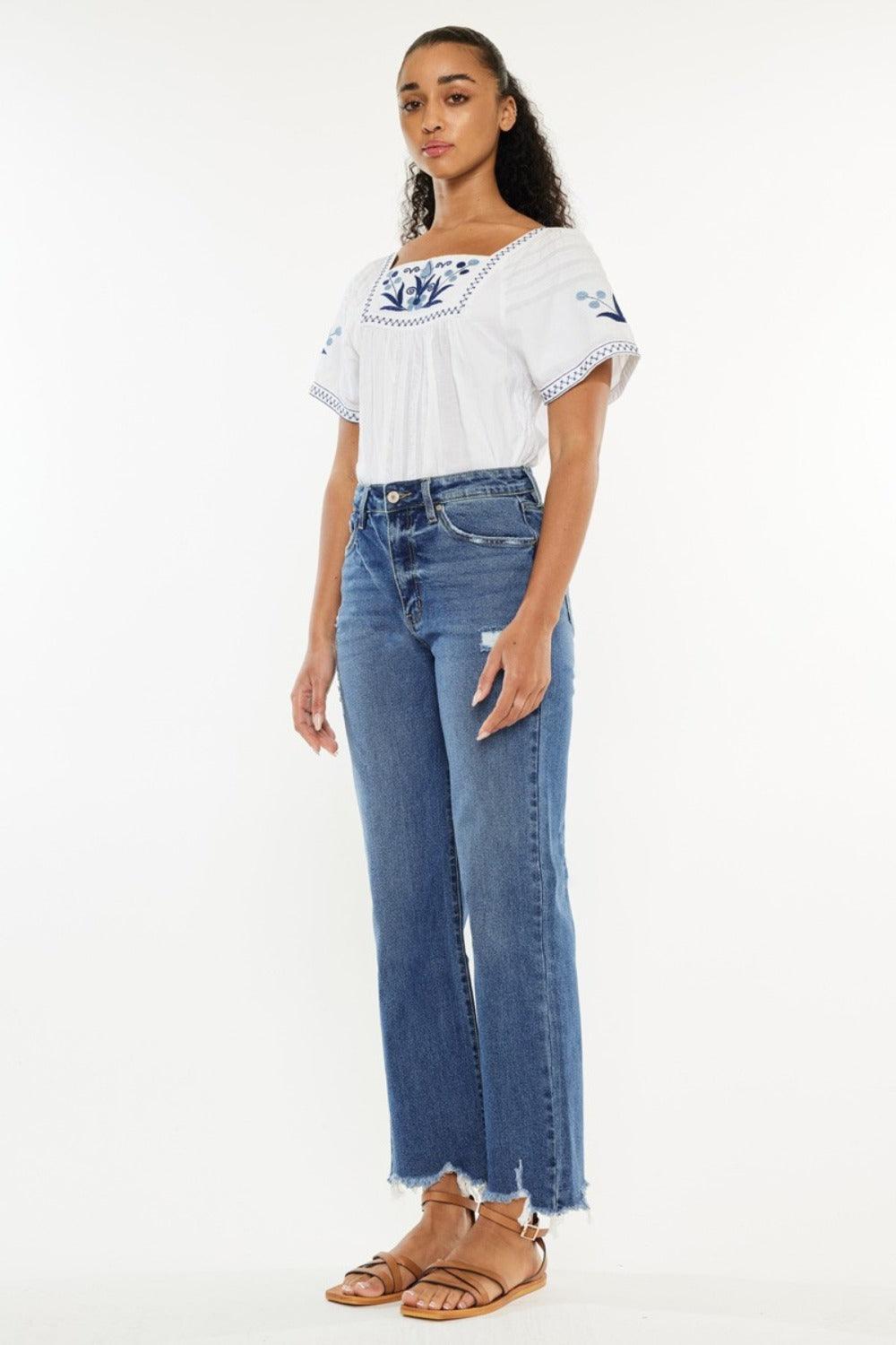 Get trendy with Full Size High Rise Slim Wide Leg Jeans - Jeans available at Styles Code. Grab yours today!