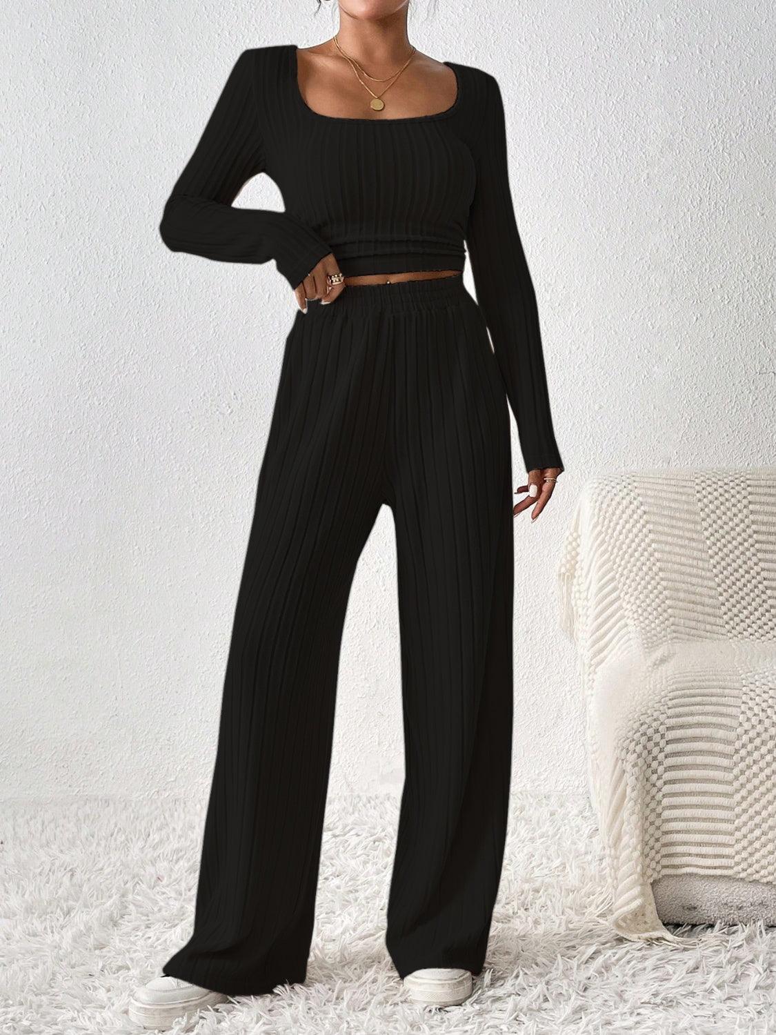 Get trendy with Scoop Neck Long Sleeve Top and Pants Set - Two Piece Sets available at Styles Code. Grab yours today!