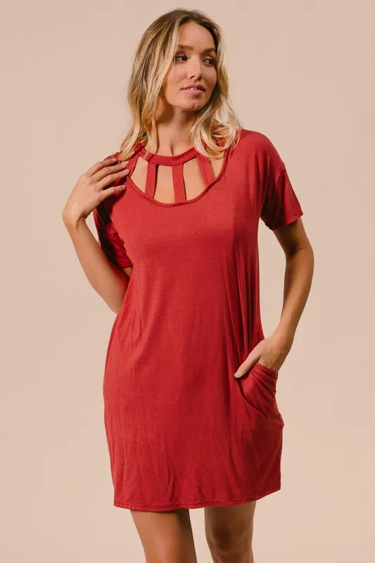 Get trendy with Front Cutout Mini Tee Dress - Dress available at Styles Code. Grab yours today!