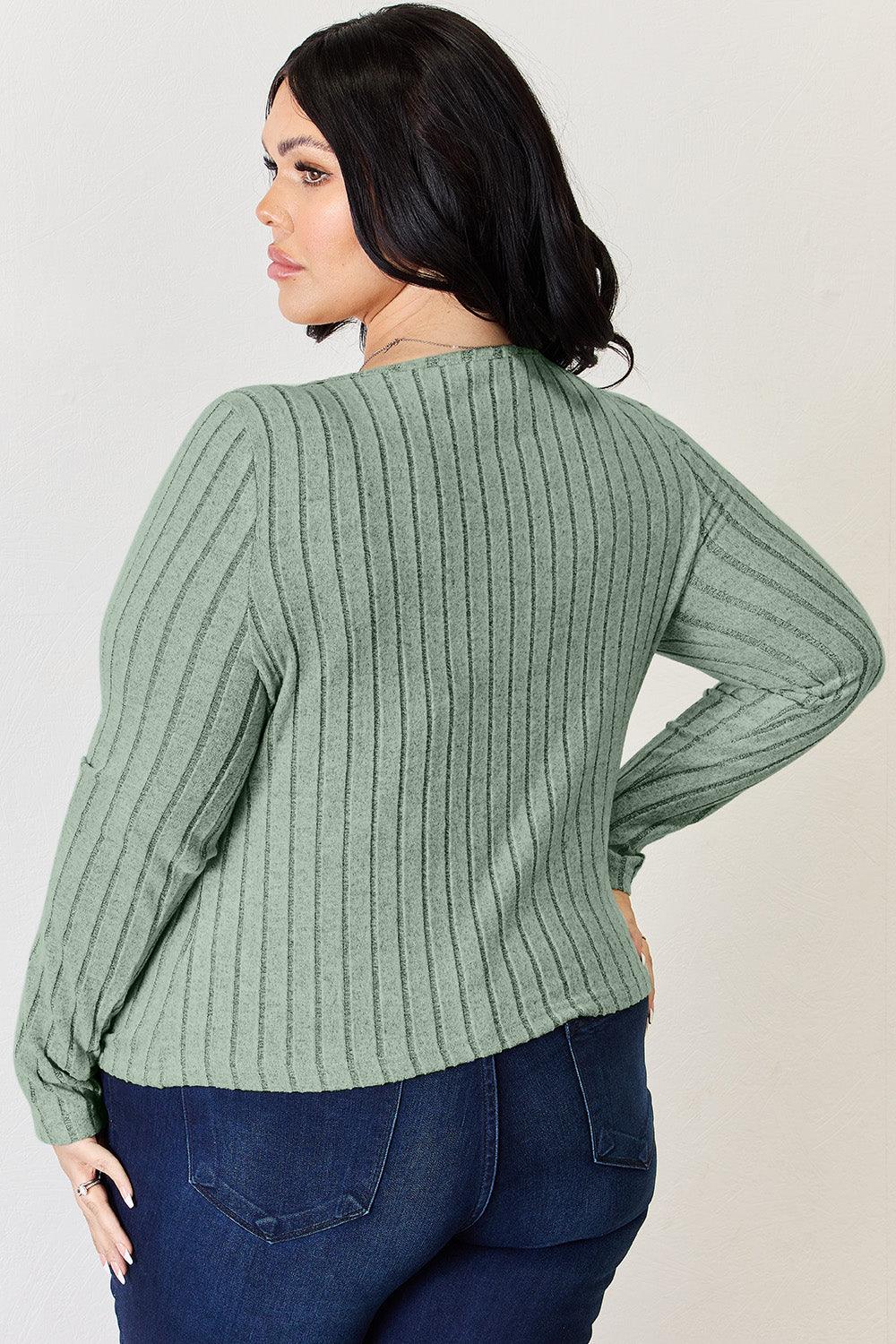 Get trendy with Full Size Ribbed Long Sleeve T-Shirt - T-Shirt available at Styles Code. Grab yours today!