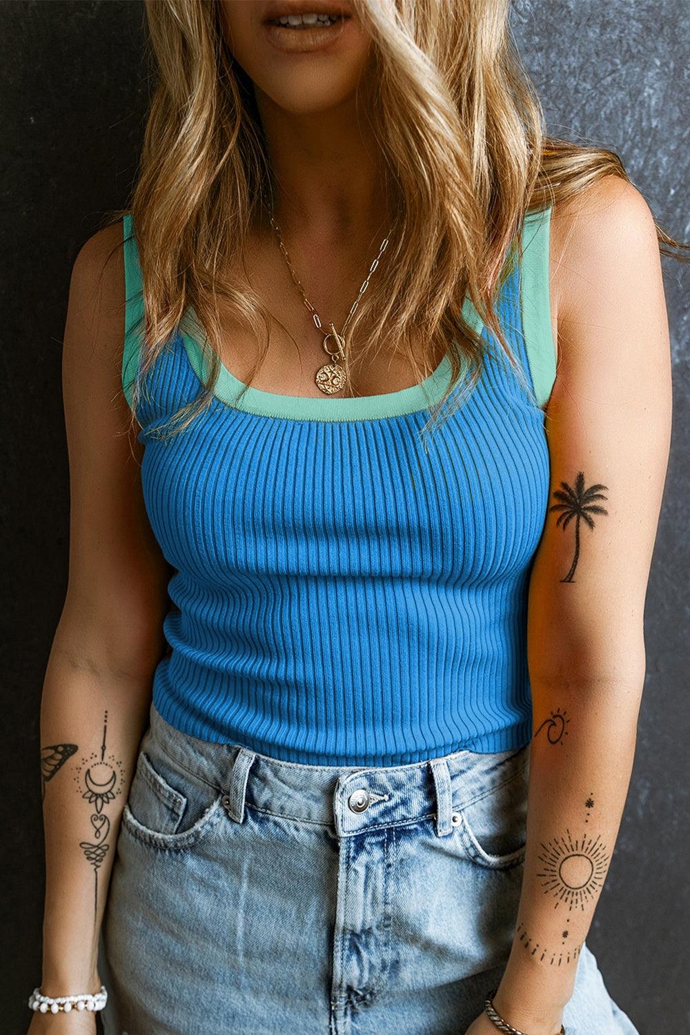 Get trendy with Contrast Trim Ribbed Knit Vest - Tank Top available at Styles Code. Grab yours today!