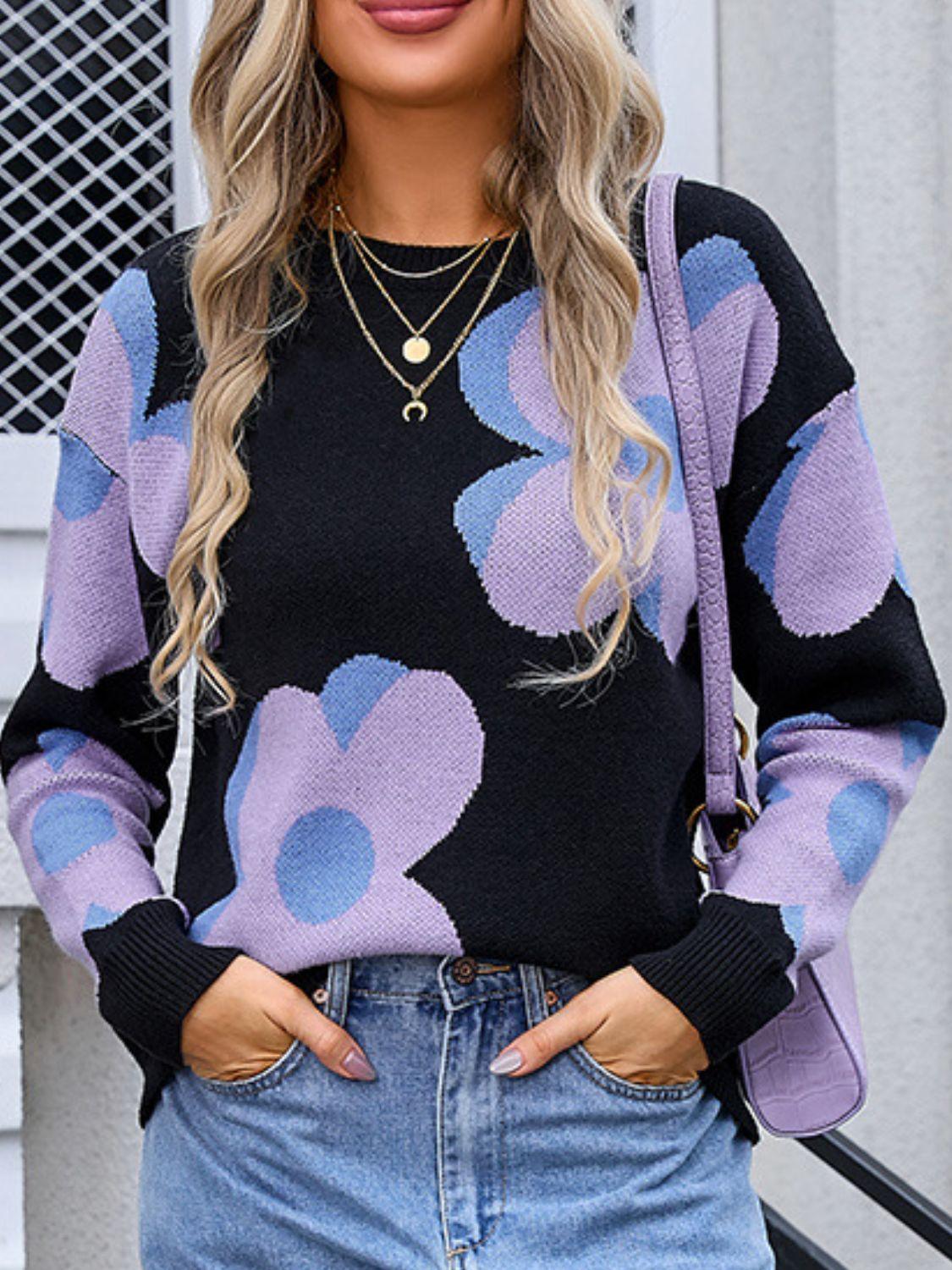 Get trendy with Angel Wings Flower Round Neck Sweater - available at Styles Code. Grab yours today!