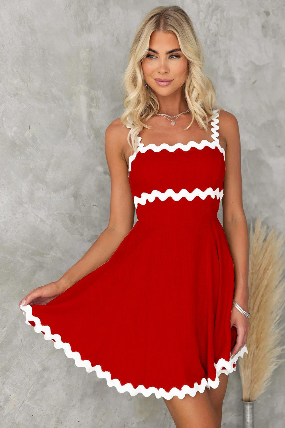 Get trendy with Contrast Trim Square Neck Mini Dress - Dress available at Styles Code. Grab yours today!