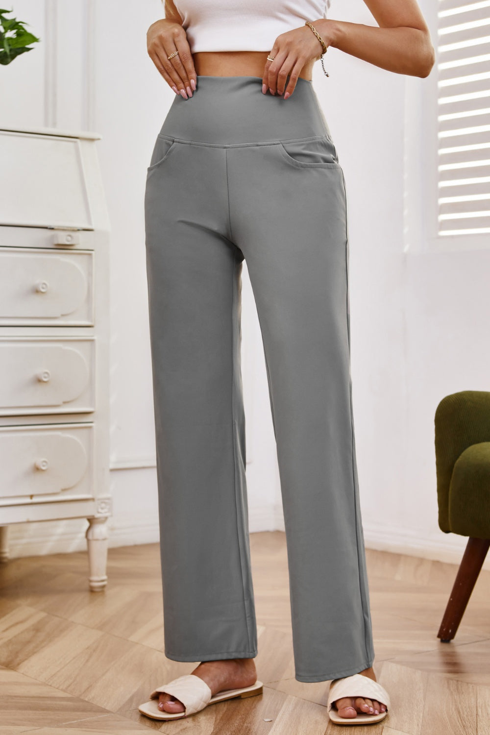 Get trendy with High Waist Wide Leg Pants with Pockets - Pants available at Styles Code. Grab yours today!