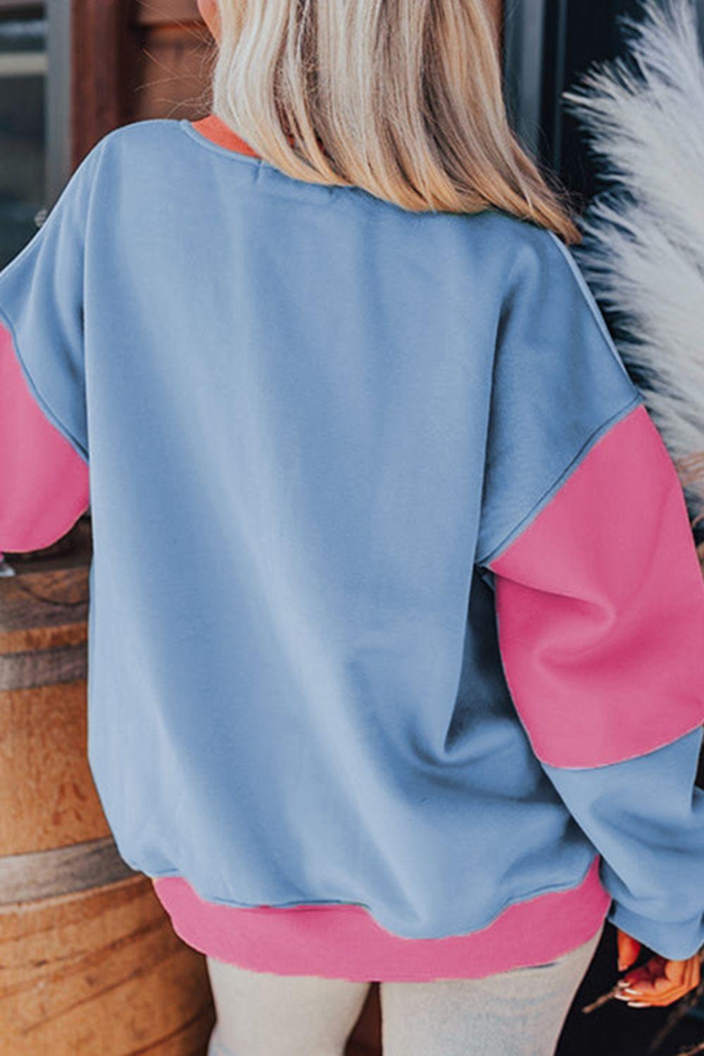 Get trendy with Color Block Round Neck Long Sleeve Sweatshirt - available at Styles Code. Grab yours today!