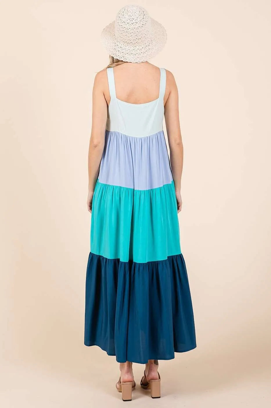 Get trendy with Color Block Tiered Pull-On Maxi Dress - Dress available at Styles Code. Grab yours today!