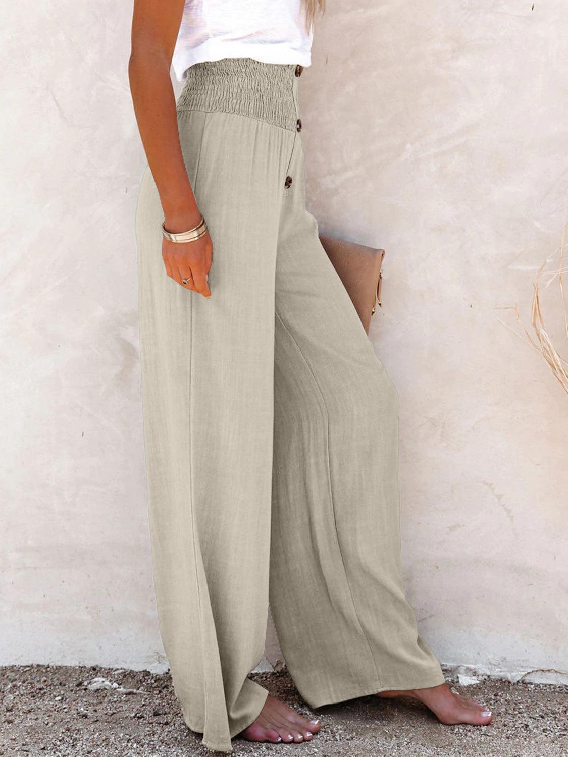 Get trendy with Full Size Decorative Button High Waist Pants - Pants available at Styles Code. Grab yours today!
