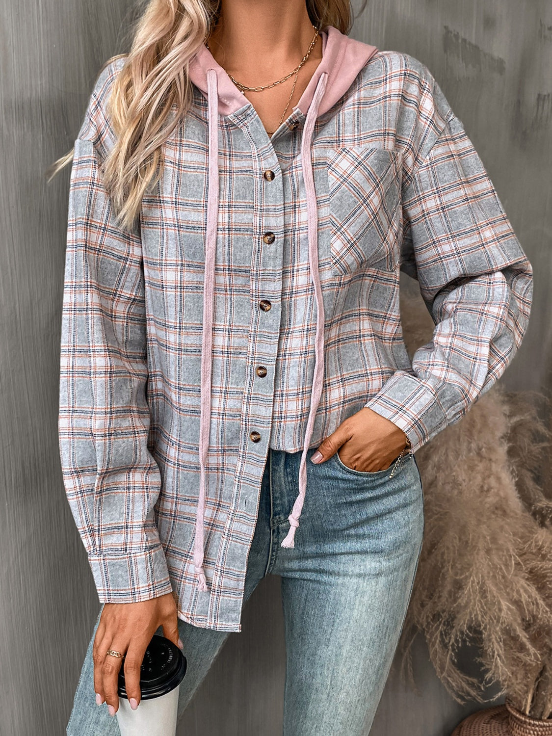 Get trendy with Plaid Long Sleeve Hooded Jacket - Jackets available at Styles Code. Grab yours today!