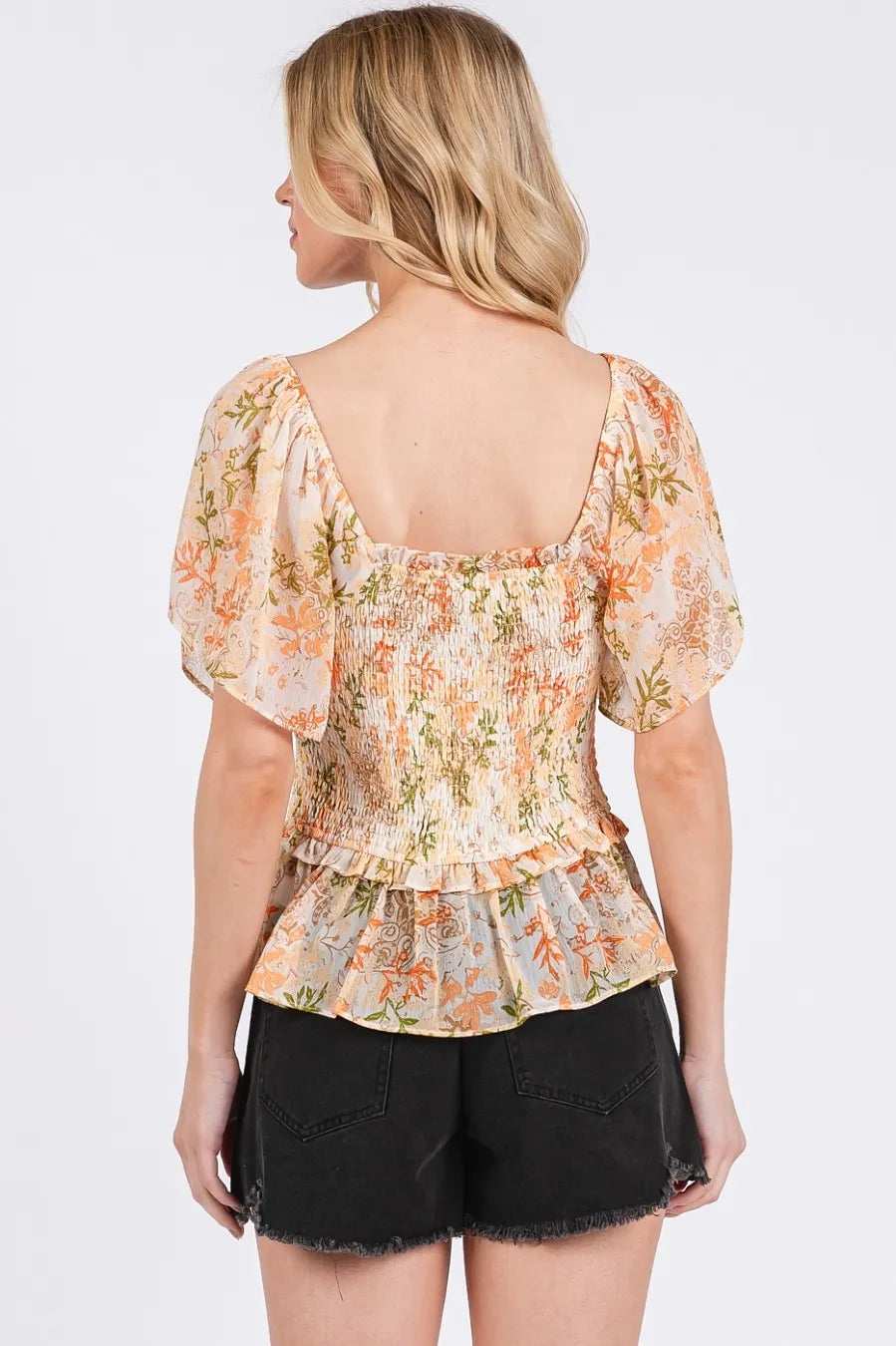 Get trendy with Floral Chiffon Square Neck Top - Top available at Styles Code. Grab yours today!