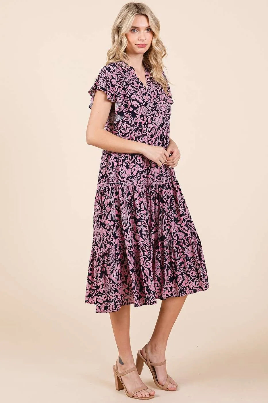 Get trendy with Ruffle Tier Midi Dress - Dress available at Styles Code. Grab yours today!