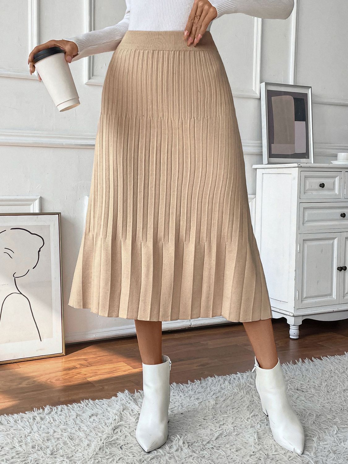 Get trendy with Perfee Pleated Midi Sweater Skirt - Skirts available at Styles Code. Grab yours today!