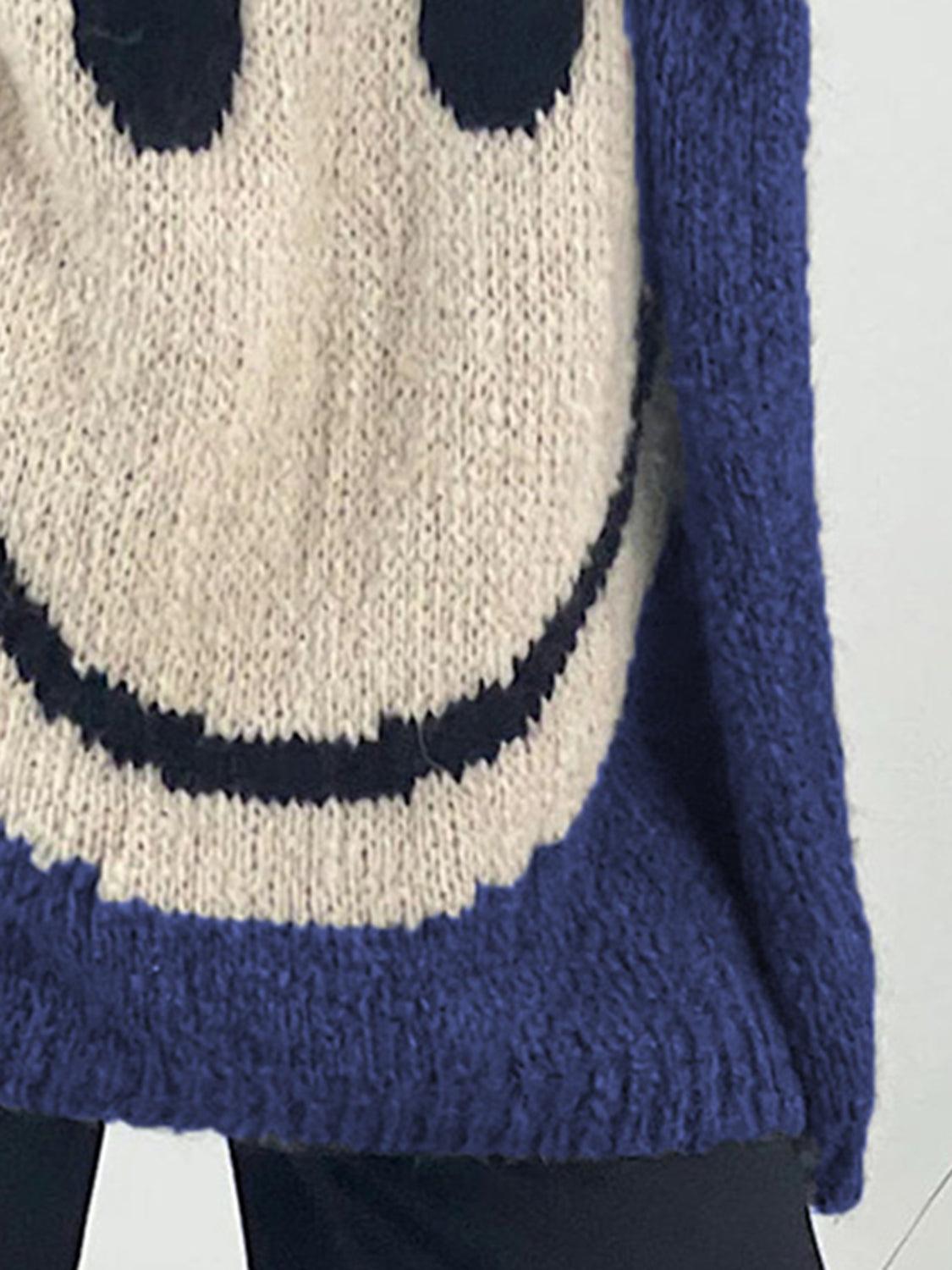 Get trendy with Smiling Face V-Neck Long Sleeve Sweater - available at Styles Code. Grab yours today!