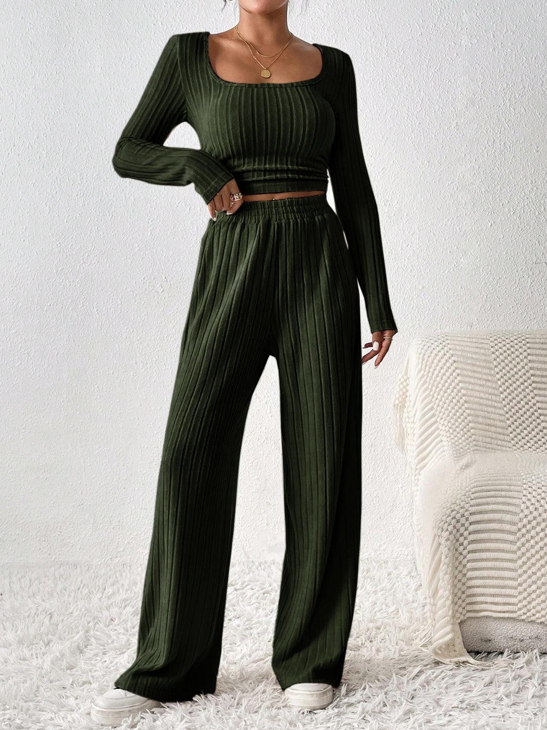 Get trendy with Scoop Neck Long Sleeve Top and Pants Set - Two Piece Sets available at Styles Code. Grab yours today!