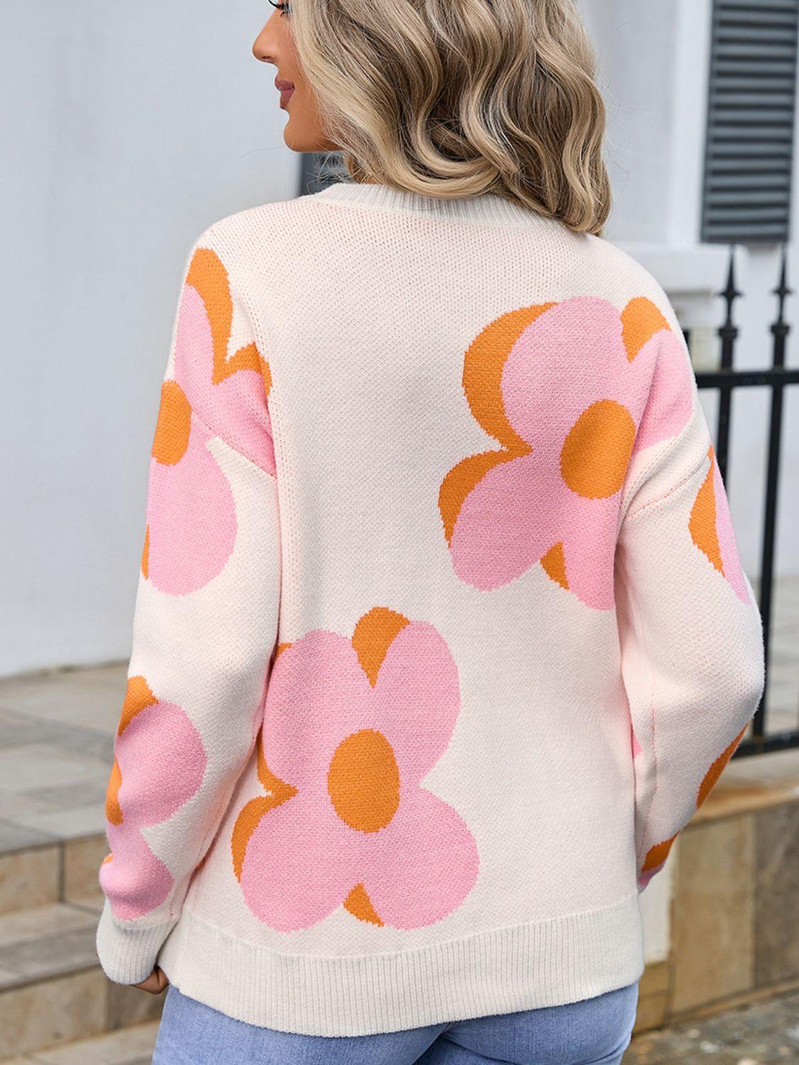 Get trendy with Angel Wings Flower Round Neck Sweater - available at Styles Code. Grab yours today!