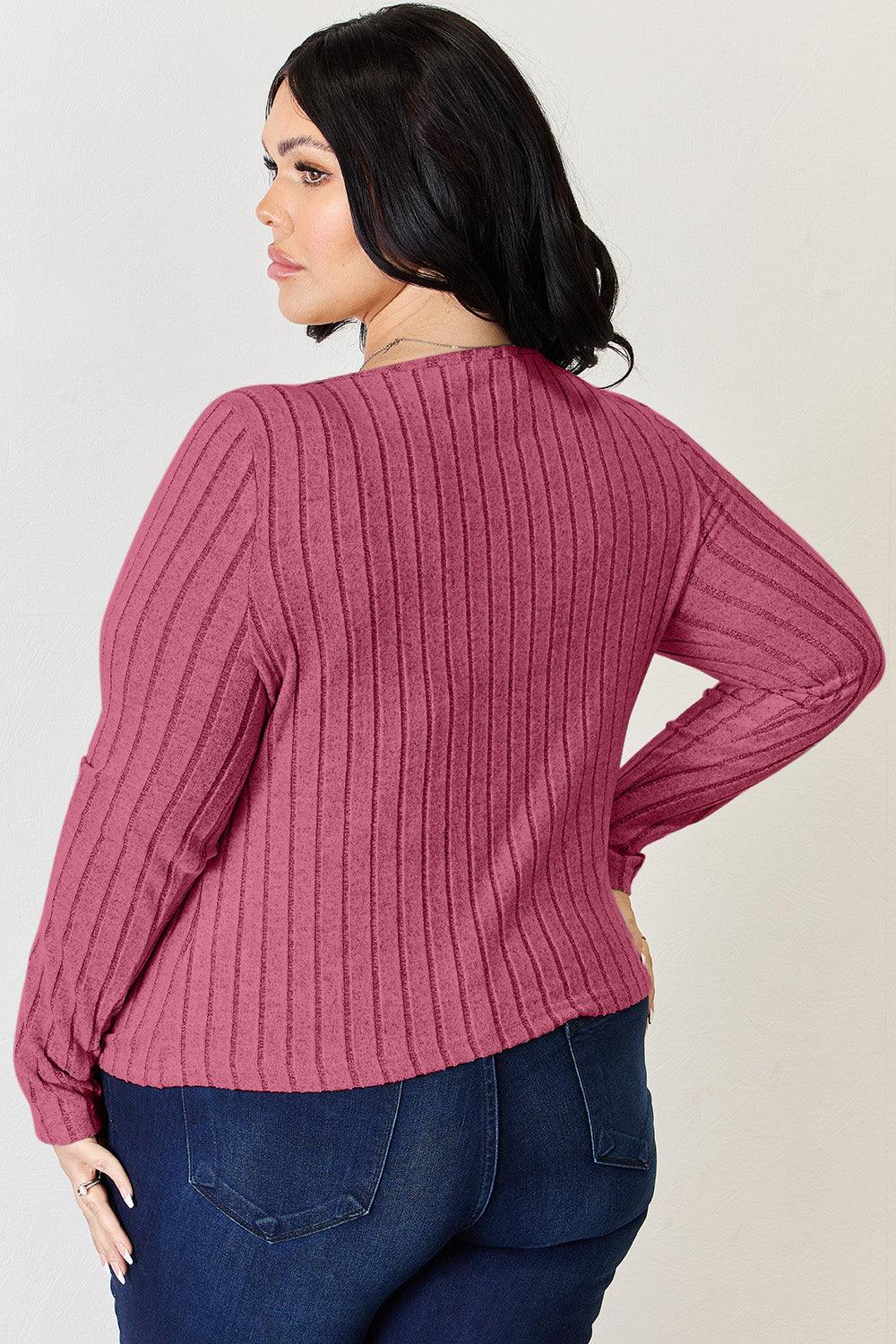 Get trendy with Full Size Ribbed Long Sleeve T-Shirt - T-Shirt available at Styles Code. Grab yours today!