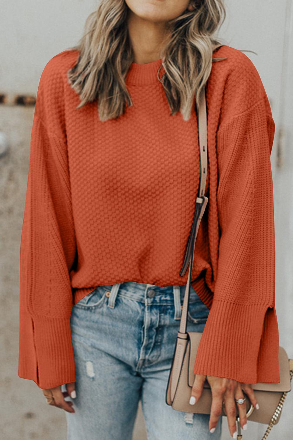Get trendy with Textured Round Neck Long Sleeve Sweater - available at Styles Code. Grab yours today!
