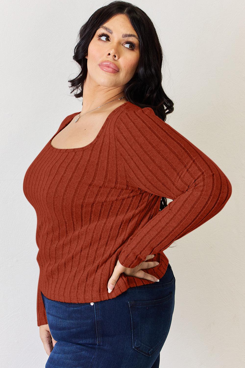Get trendy with Full Size Ribbed Long Sleeve T-Shirt - T-Shirt available at Styles Code. Grab yours today!