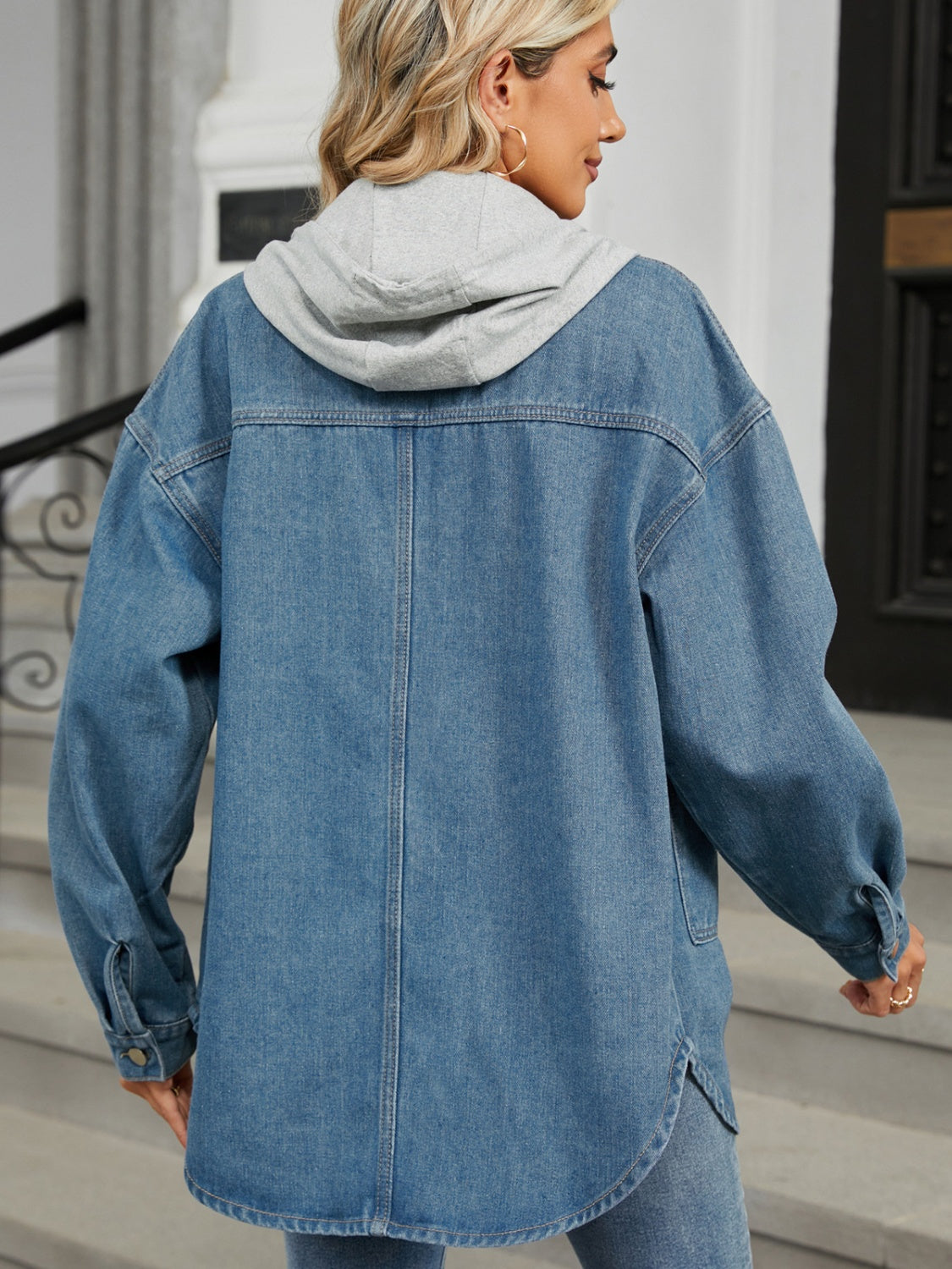 Get trendy with Removable Hood Denim Jacket - Denim Jacket available at Styles Code. Grab yours today!