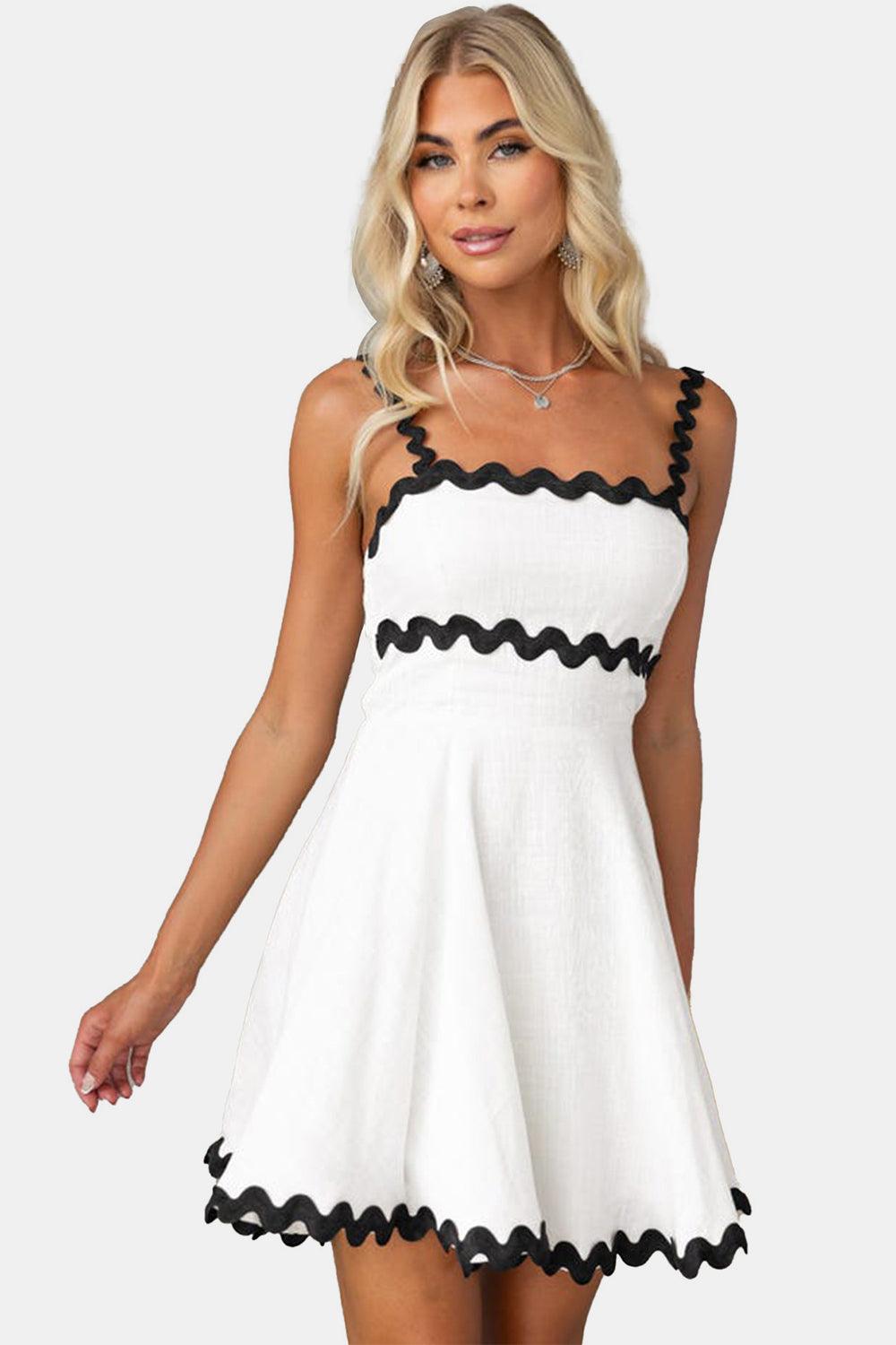 Get trendy with Contrast Trim Square Neck Mini Dress - Dress available at Styles Code. Grab yours today!